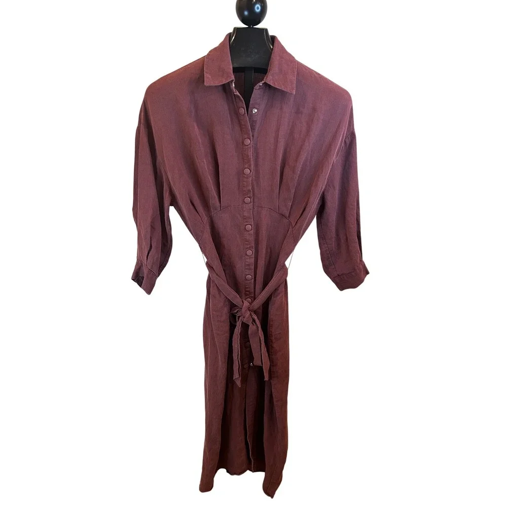 zara burgundy shirt dress Zara | Dresses | Zara Women Burgundy Linen Shirt Dress Tie Waist Size S